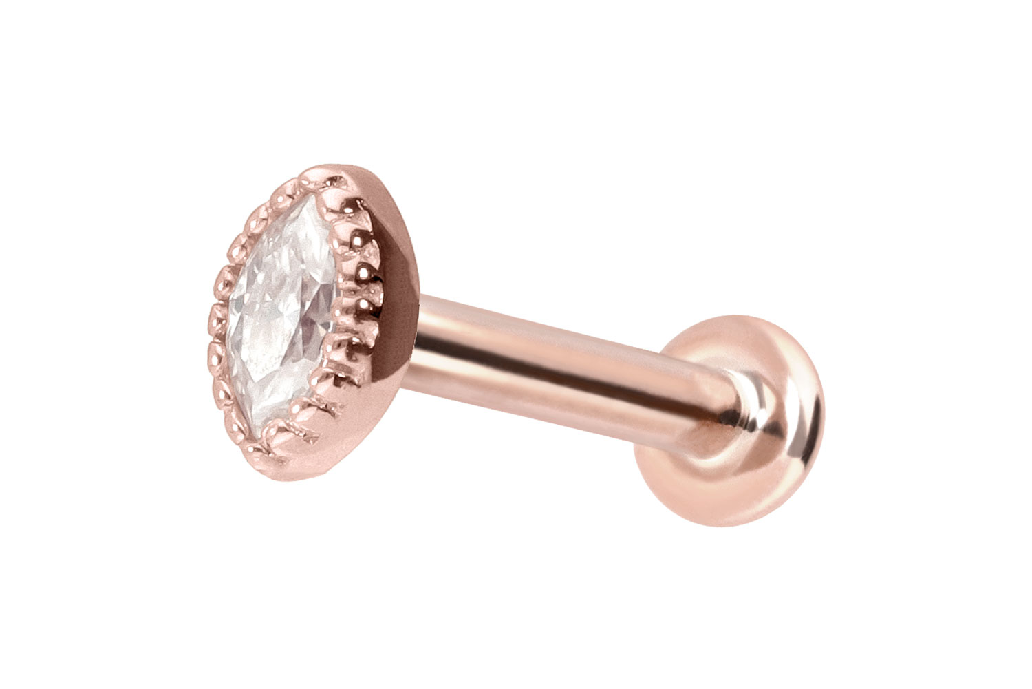 14 Karat Gold Labret Piercing mit Push Fit MOISSANIT-OVAL